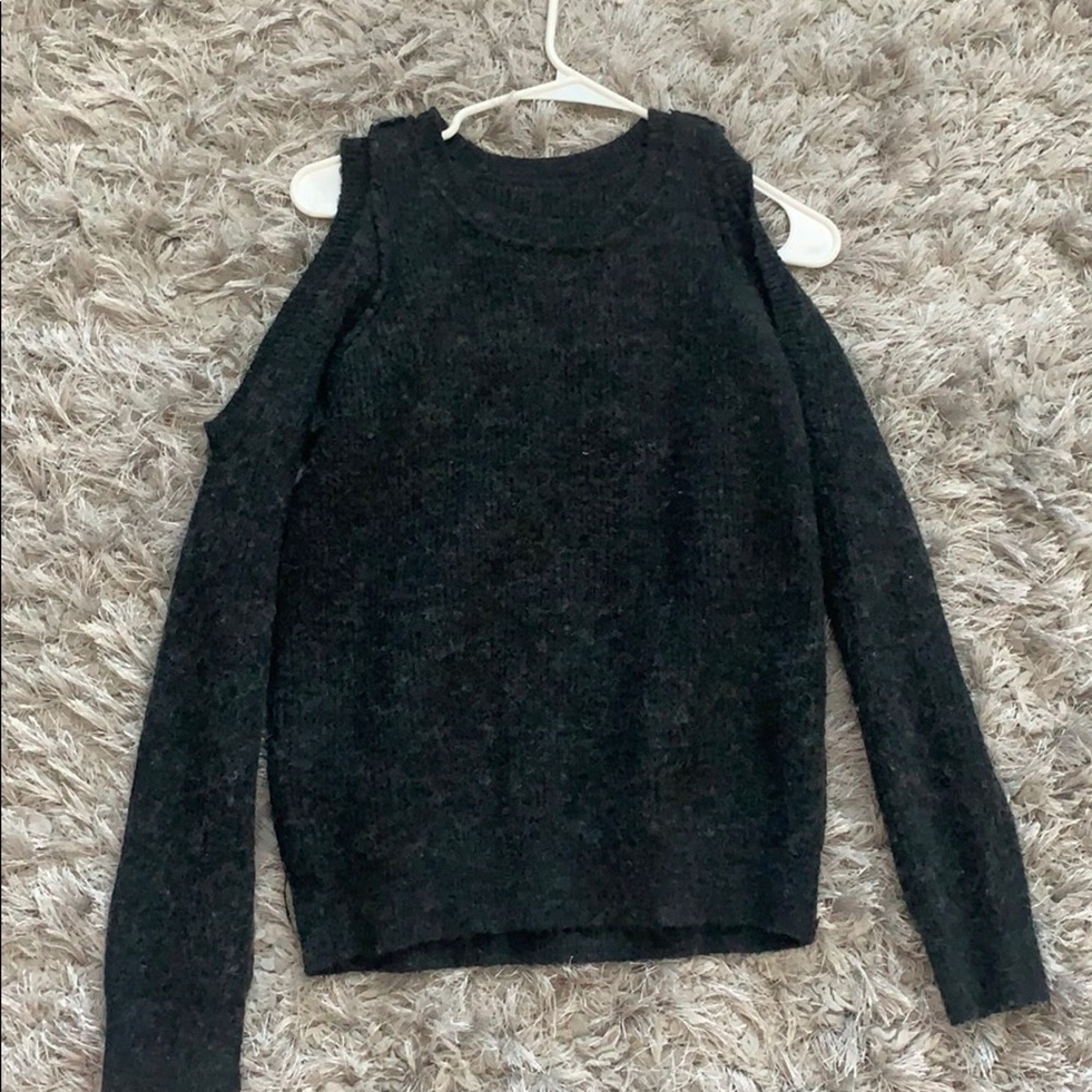 Fuzzy open shoulder sweater